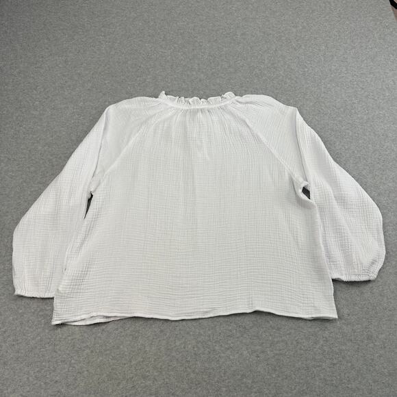 J.Crew Long Sleeve Gauze Tie-neck Top 3X White Ruffle Neck Pullover Elastic Cuff - Picture 6 of 9